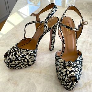 Aquazzura Firenze Evita 130 Platform Heels in Cheetah Metal Jacquard